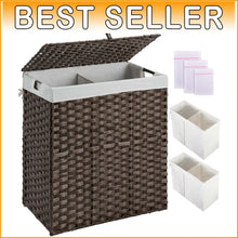 Load image into Gallery viewer, Space-Saving 110L Laundry Hamper with Two Liner Bags and Classic Brown Finish