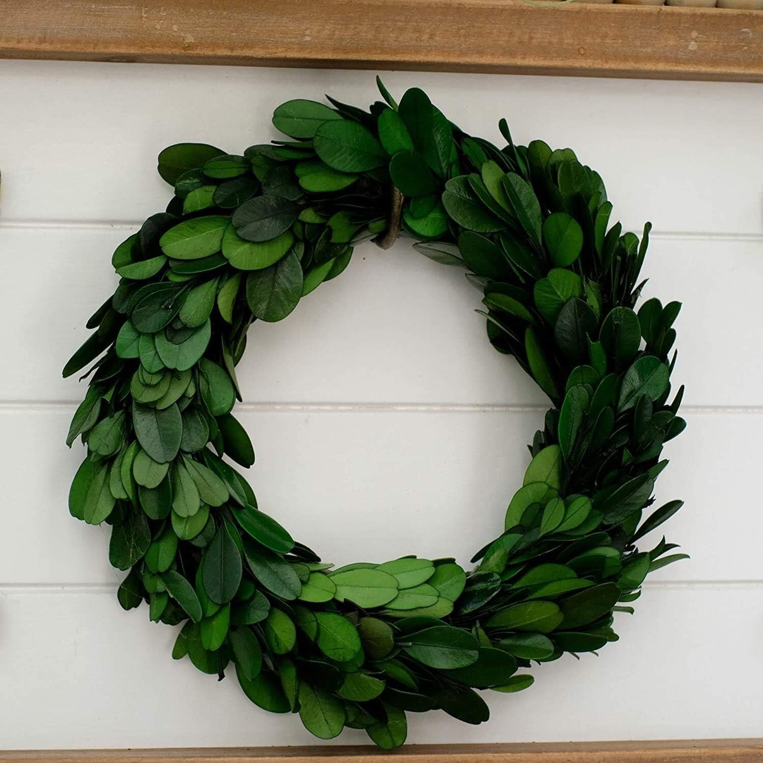 Elegant Rustic Wood Wall Sign with Real Boxwood Wreath - Gift-Ready Home Accent