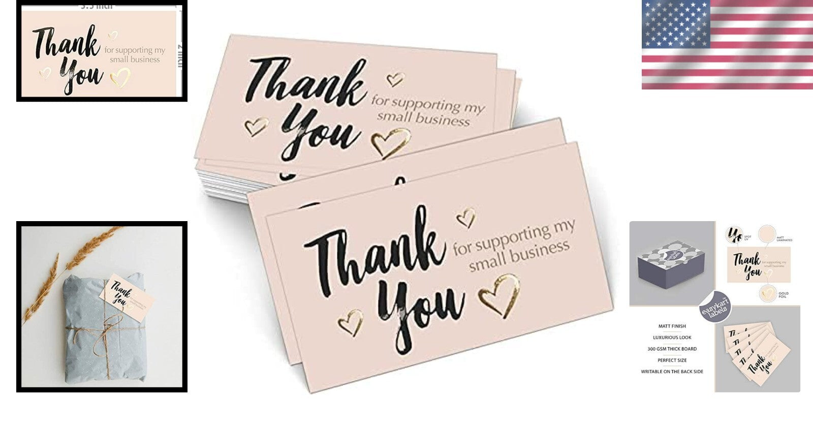Personalized Thank You Cards - Gold Foil 600 Pack, Ideal for Small Businesses