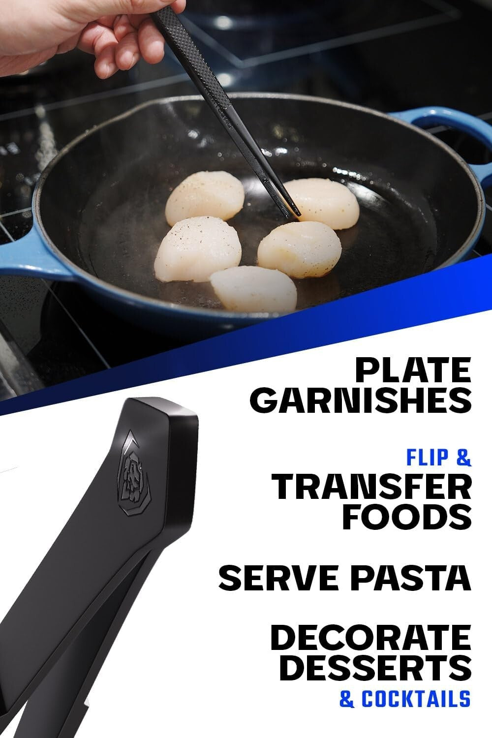 Compact 2-Piece Culinary Tongs Set - Black Titanium & Stainless Steel Tweezers