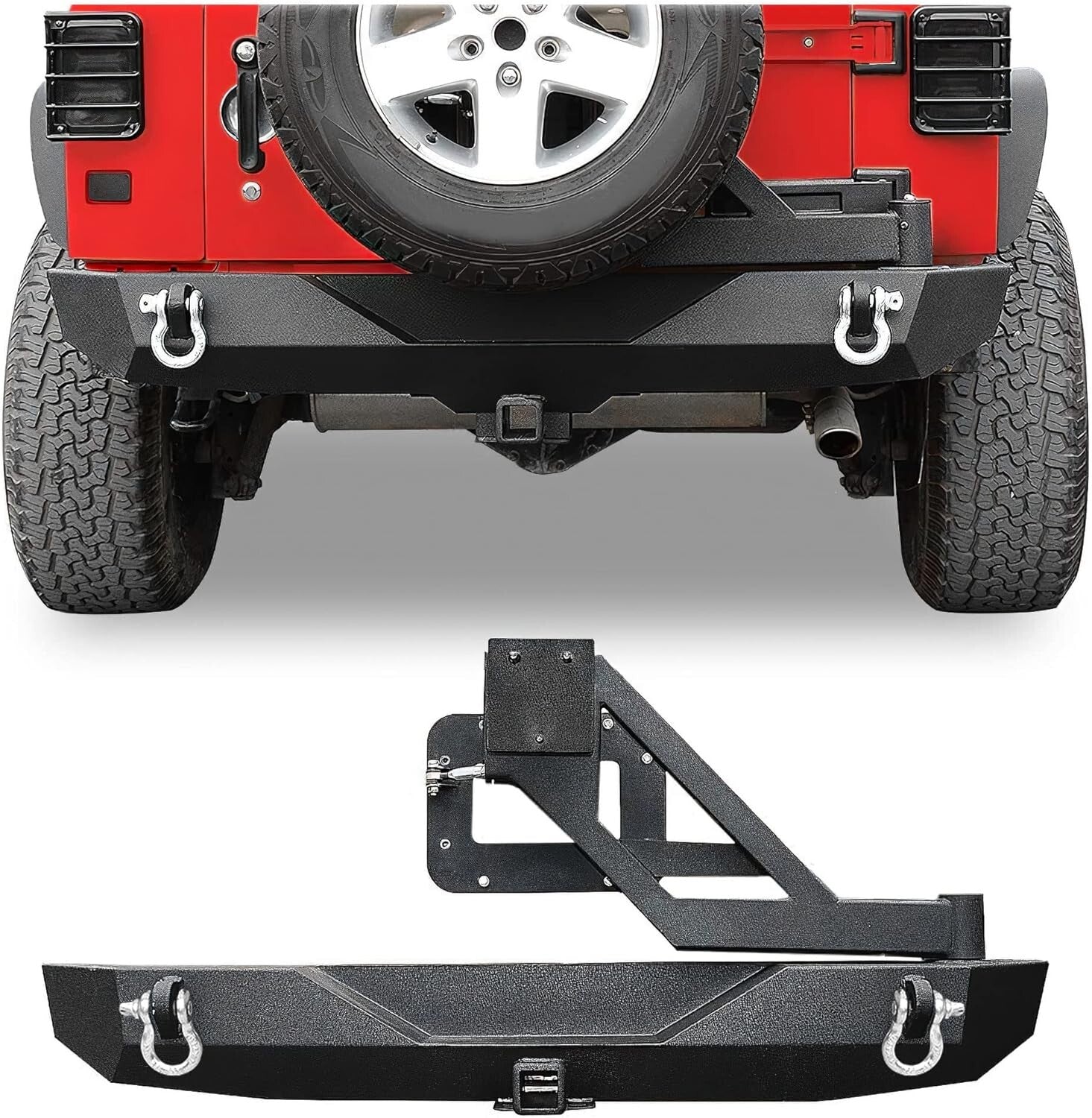 All-in-One Jeep Bumper with Tire Carrier and Hitch Receiver for JK JKU Models