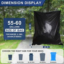 Load image into Gallery viewer, 100 Heavy-Duty Unscented Trash Bags - 55-60 Gallon Waterproof Can Liners - Black