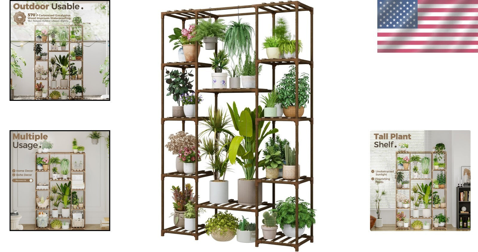 Sturdy 62.2'' Tall Plant Shelf with Hanging Function – Perfect for Home Decor