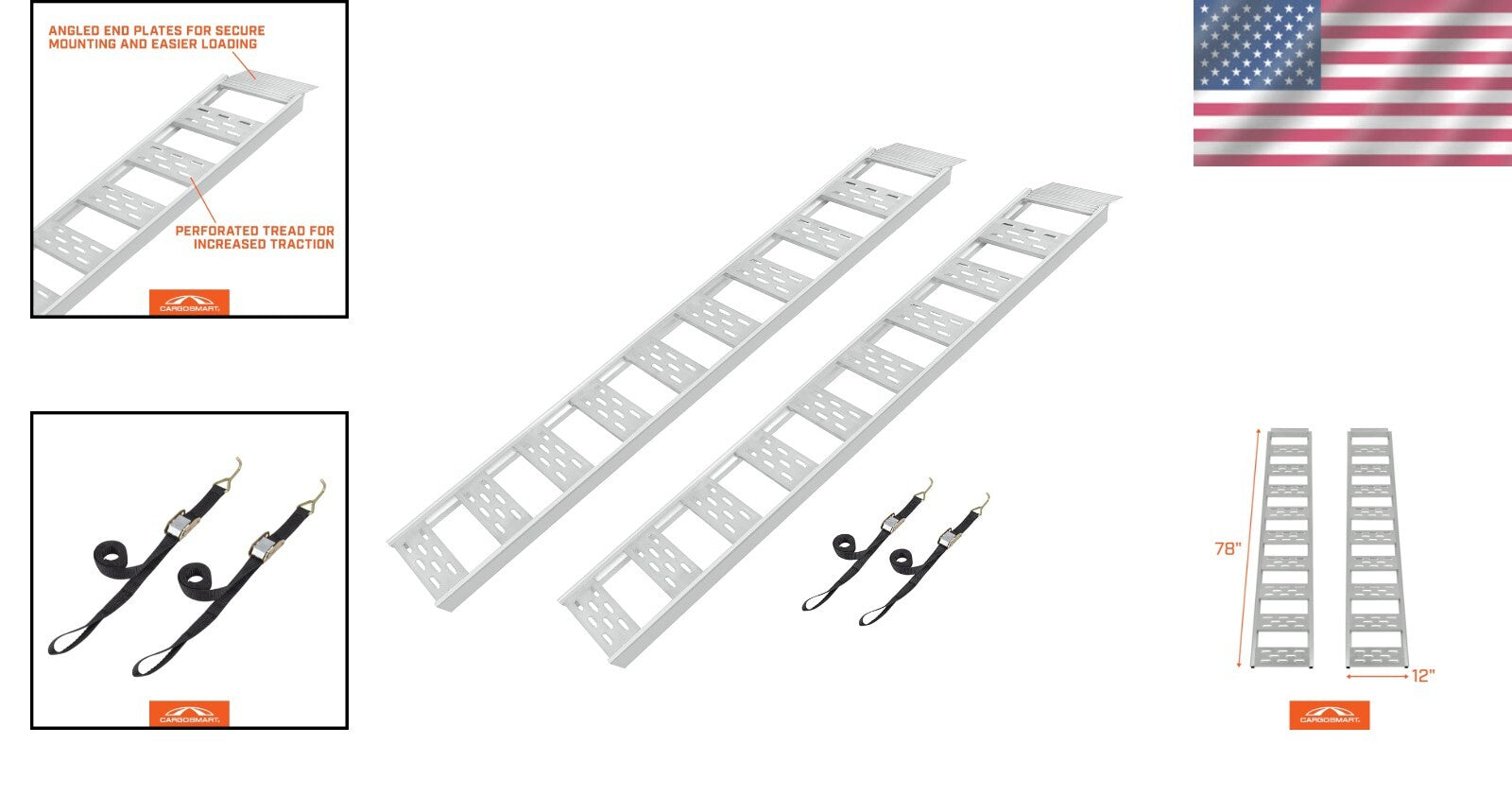 Durable Aluminum Loading Ramps - 1,250 lb Total Capacity with Traction Treads