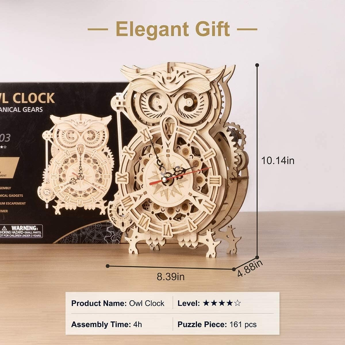Creative Owl Clock Puzzle for Adults - 3D Wooden Craft Kit with Silent Movement