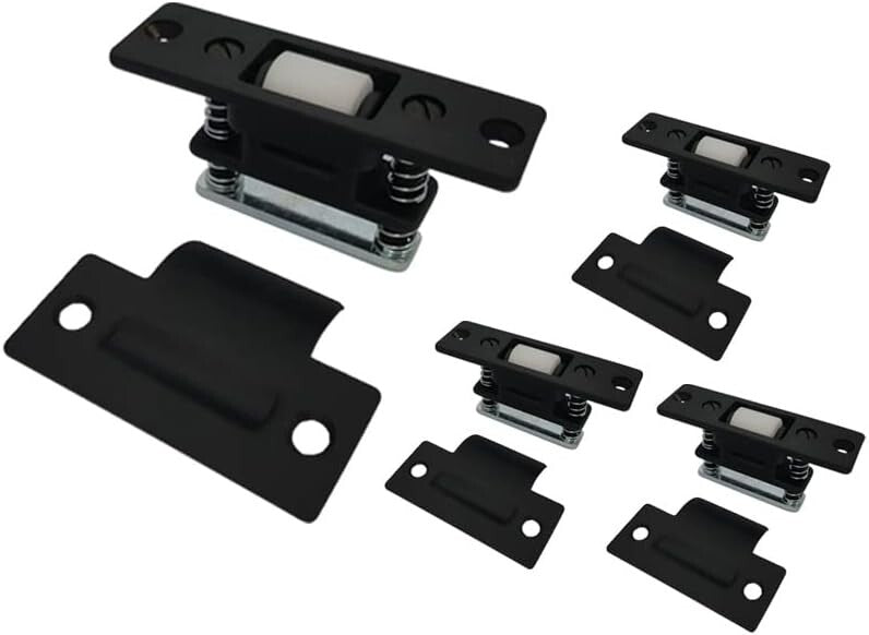 Matte Black Solid Brass Roller Catch, Adjustable for Quiet Door Closure - 4 Pack