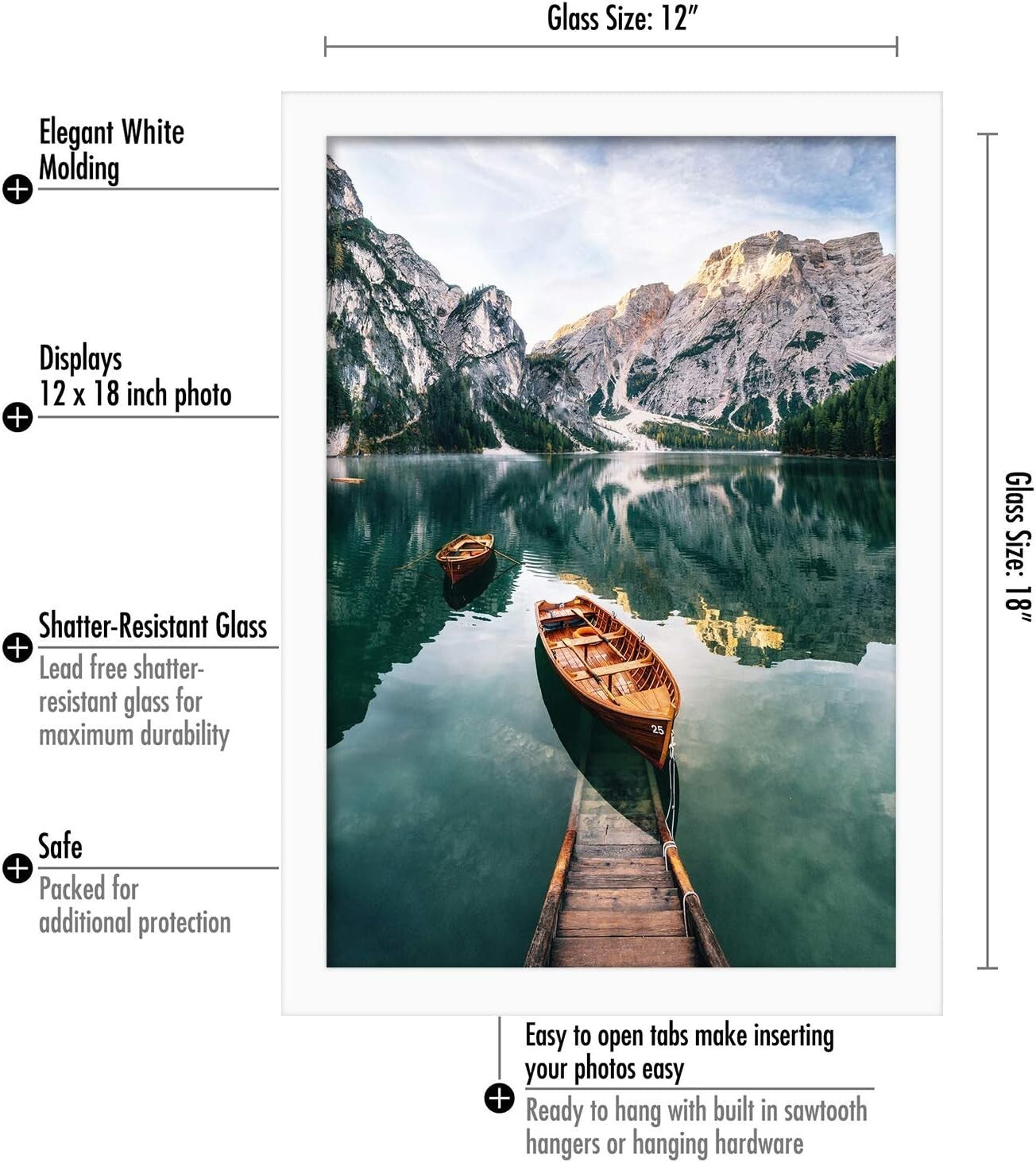 Versatile 12x18 Wall-Mount Photo Frame with White Finish - Horizontal & Vertical