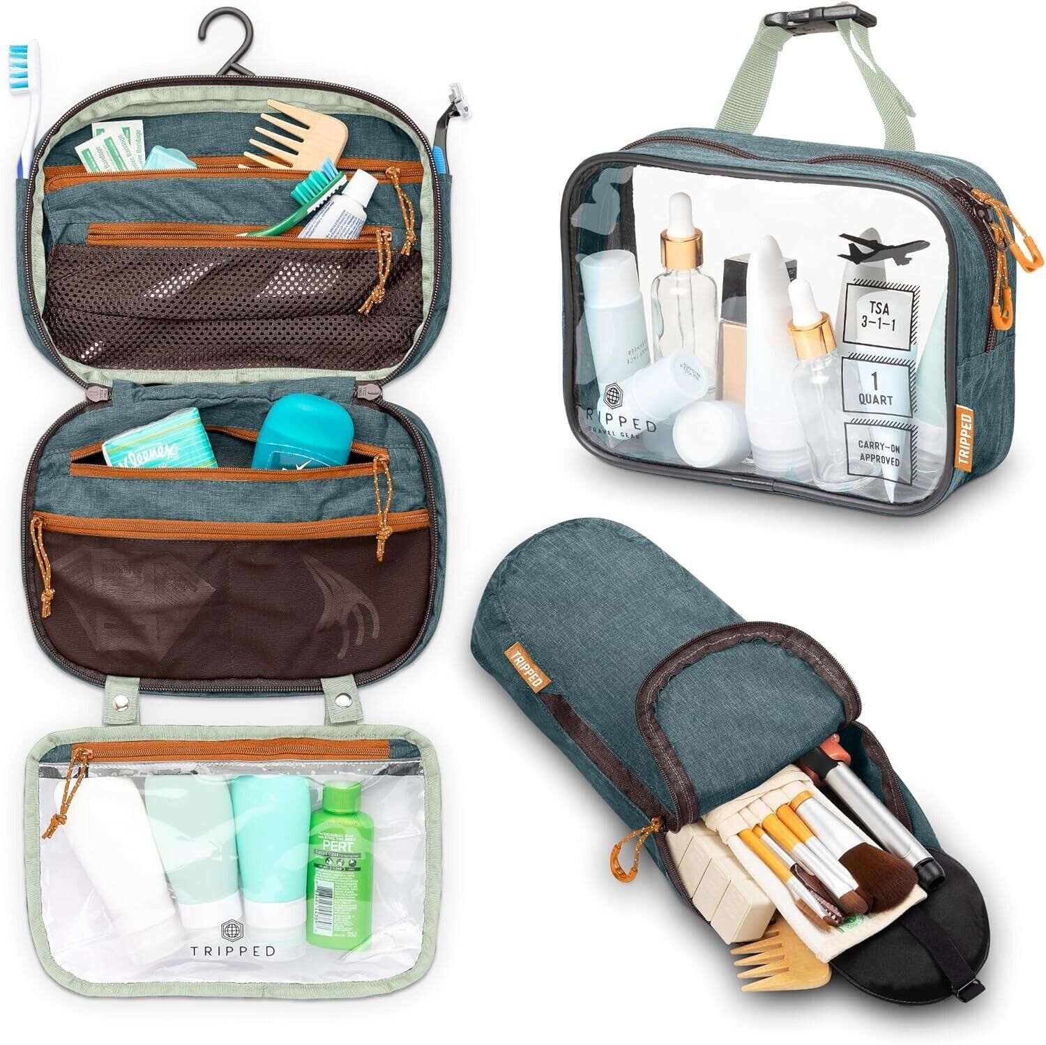 Compact Travel Toiletry Bag with Detachable TSA Pouches & Organizer Pouch