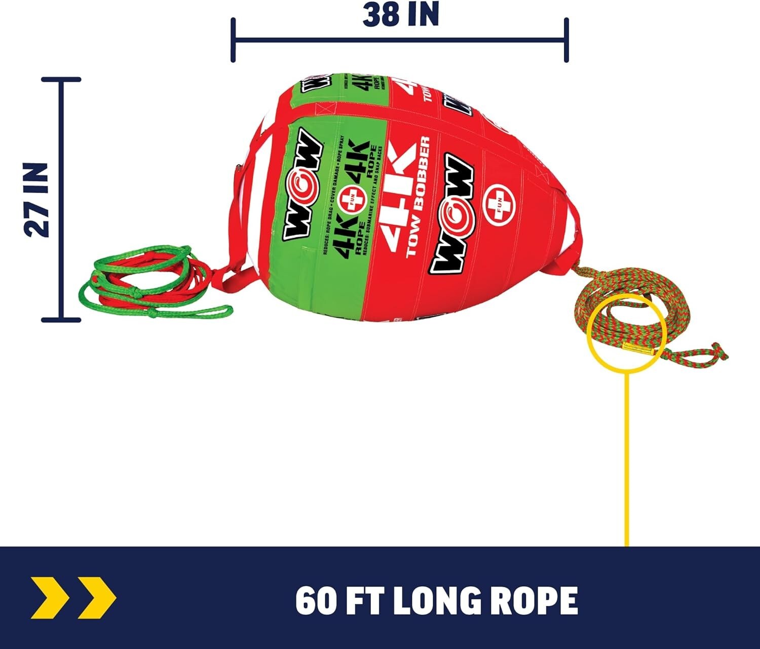 Heavy Duty 16-Strand Tow Rope with Bobber - Ideal For Deck Tubes & Wakeboarding