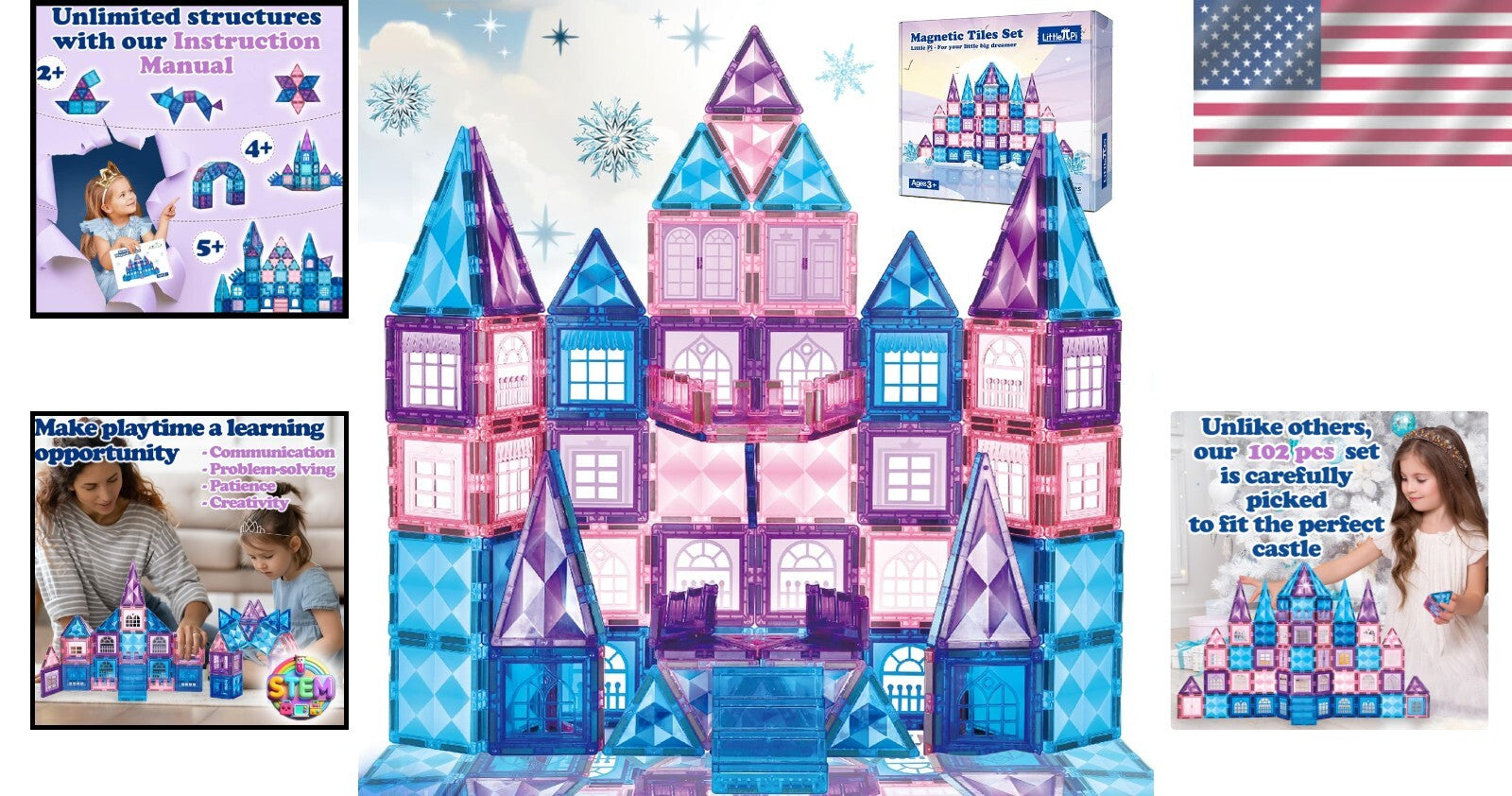 102-Piece Frozen Princess Castle Magnetic Building Blocks - STEM Educational Toy