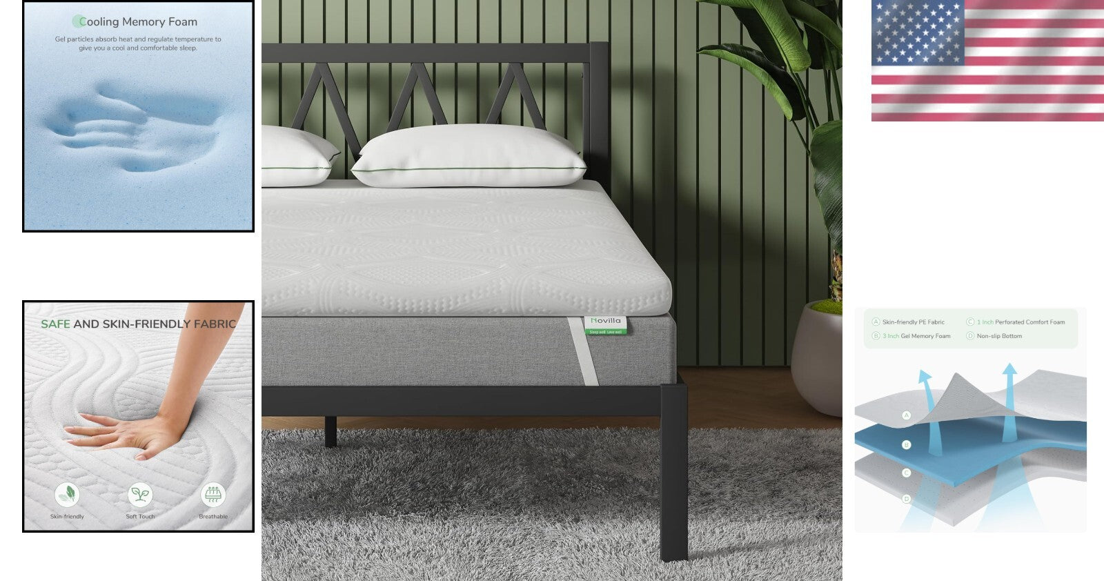 Space-Saving 4-Inch Queen Mattress Topper With Motion Isolation & Cooling Design