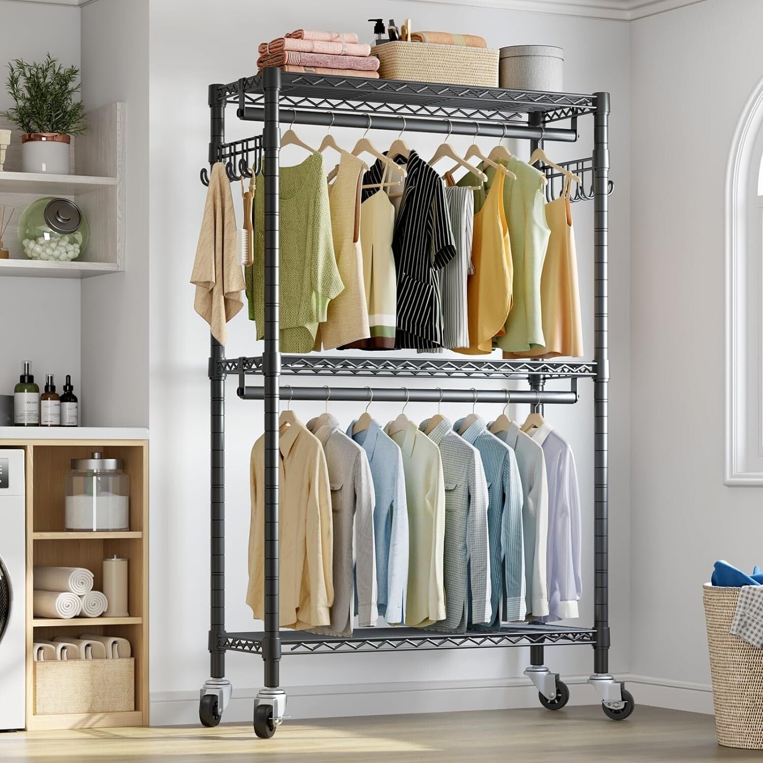 Heavy-Duty Metal Garment Rack - 350lbs Capacity & Rolling Wheels for Versatility