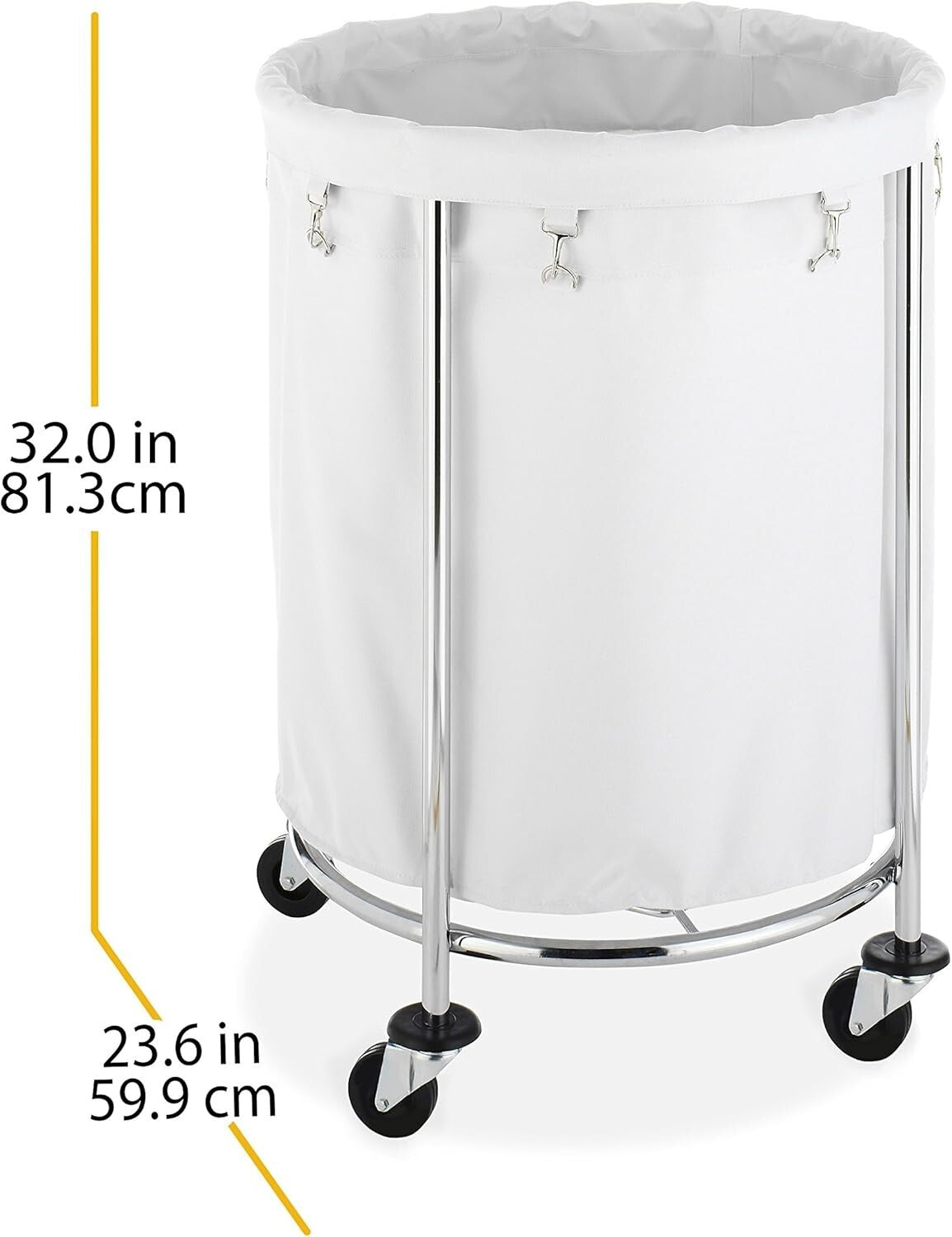 Chrome Heavy Duty Laundry Hamper with Removable Liner and Wheels - 50L