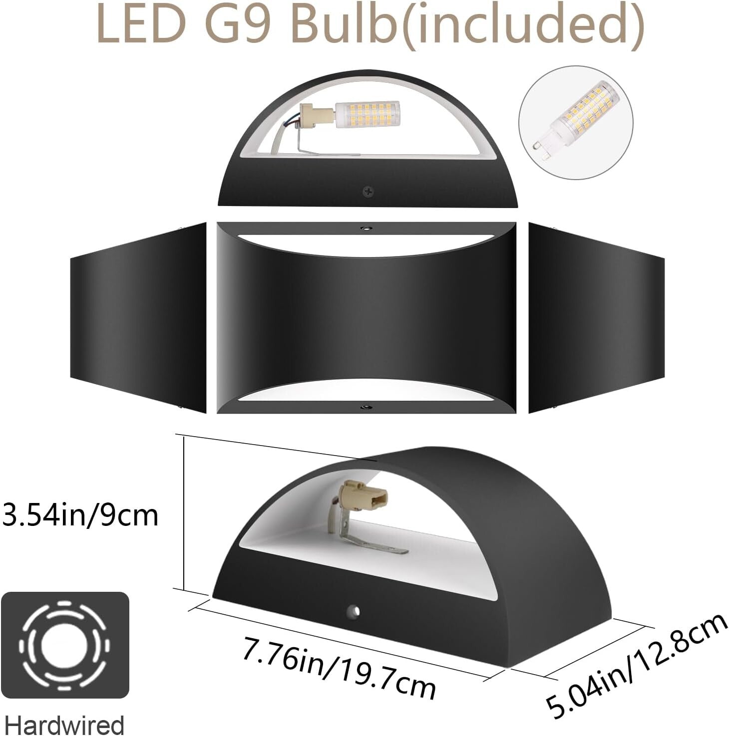 Energy-Efficient Black LED Wall Light with Replaceable G9 Bulb - Modern Elegance