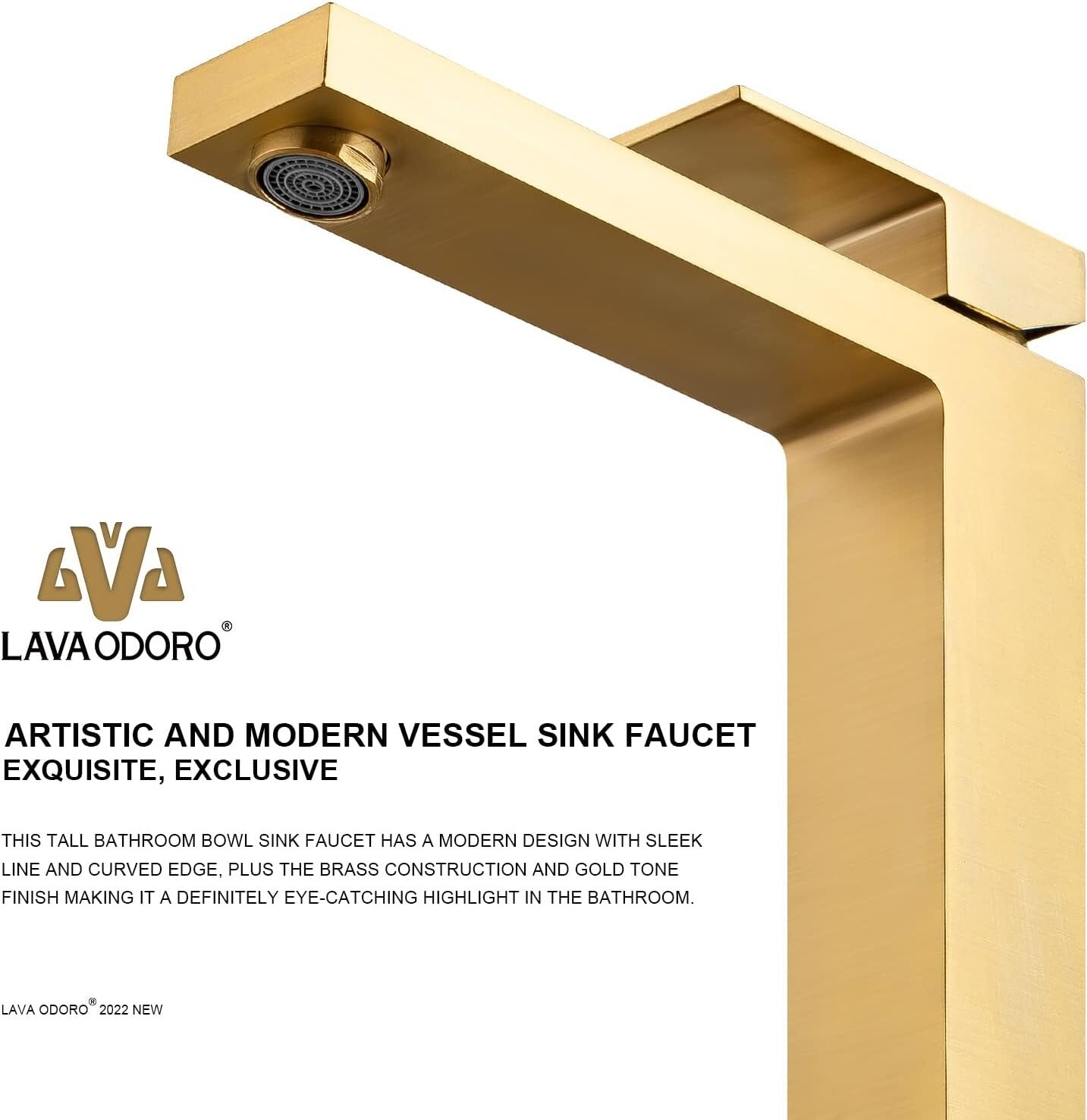 Modern Single Handle Brushed Gold Faucet - Includes Easy-Install Pop-Up Drain