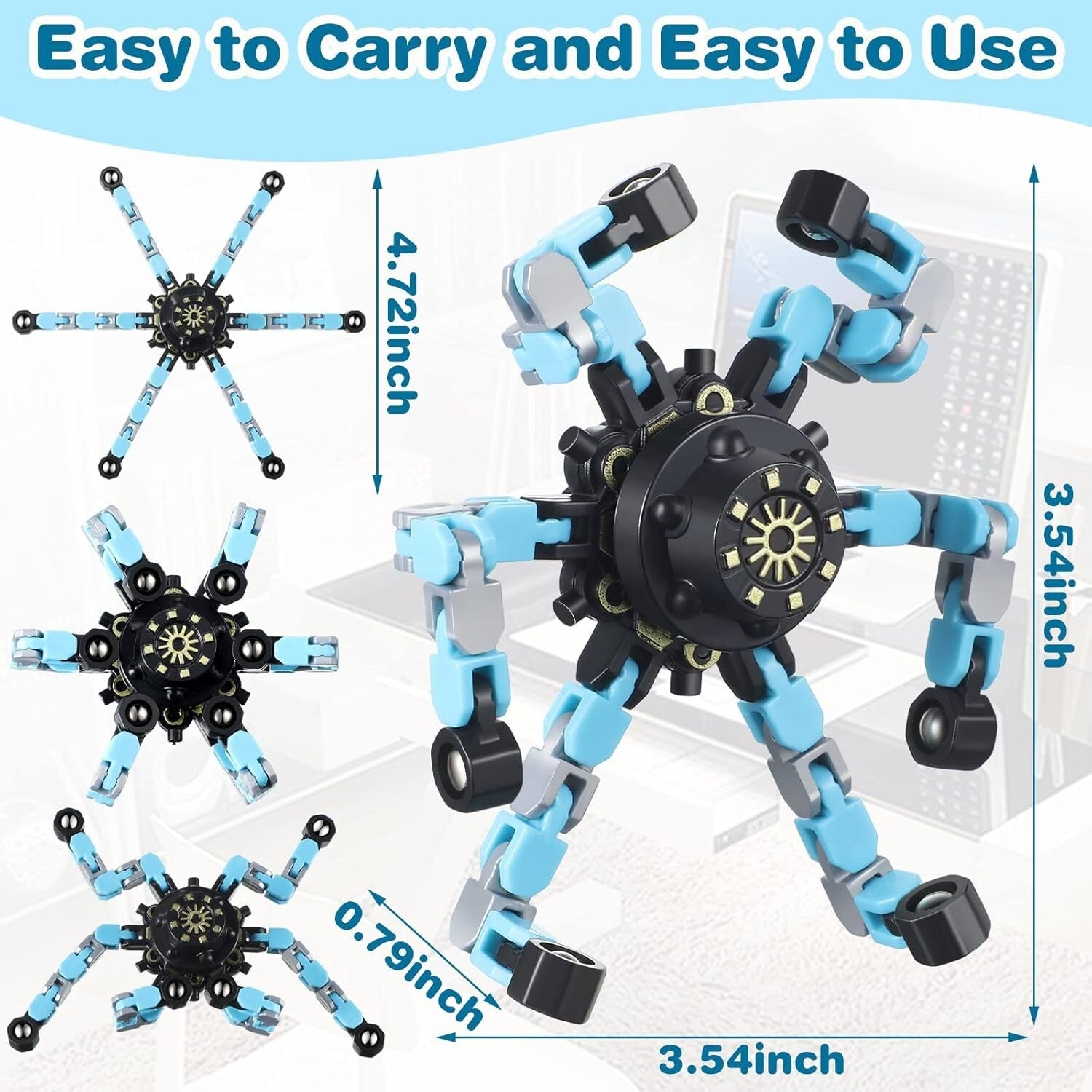 64 Pack Transformable Sensory Fidget Spinners - Stress Relief Toys for All Ages