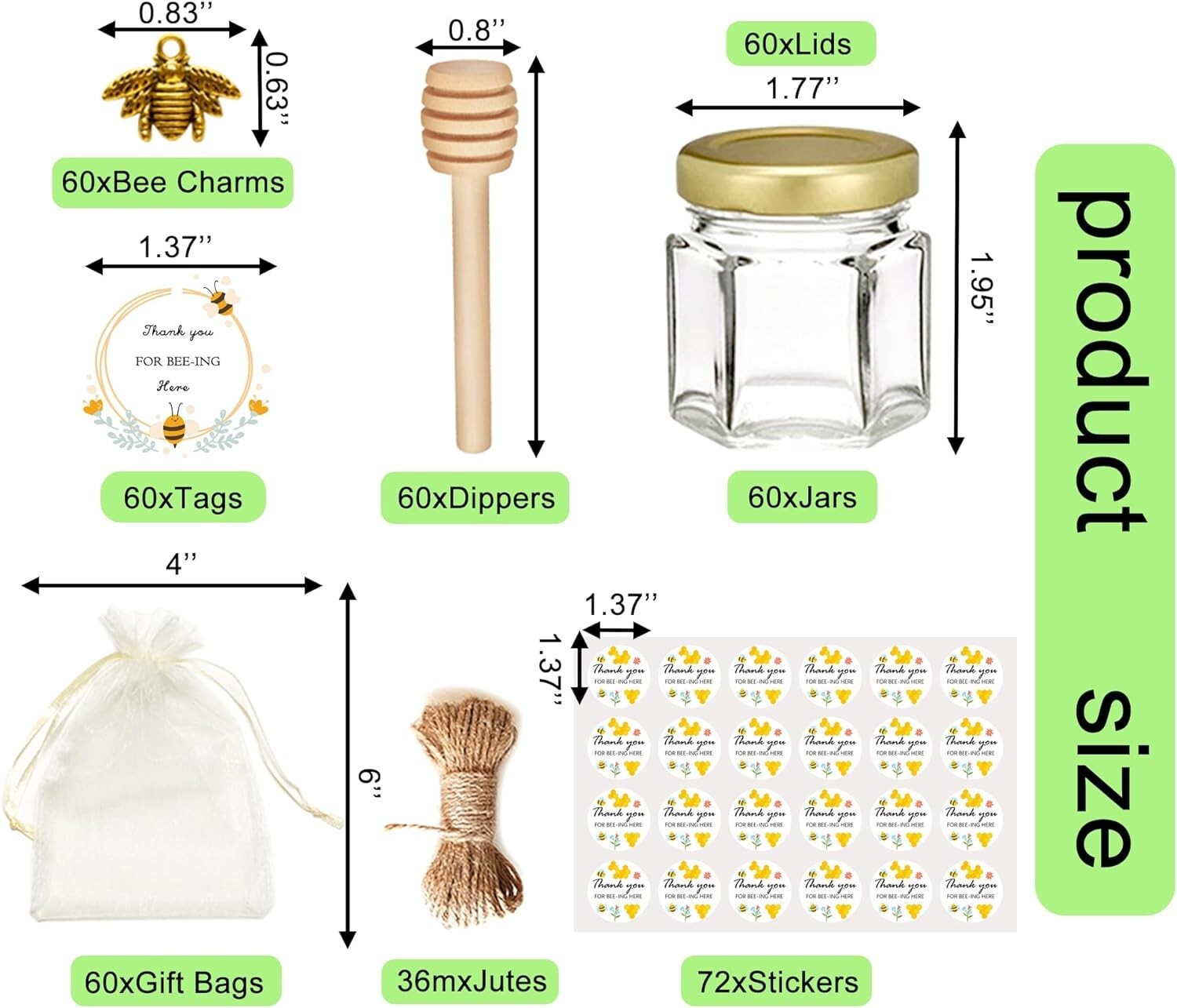 60-Pack Mini Honey Jars with Wood Dippers – Perfect Wedding & Baby Shower Favors