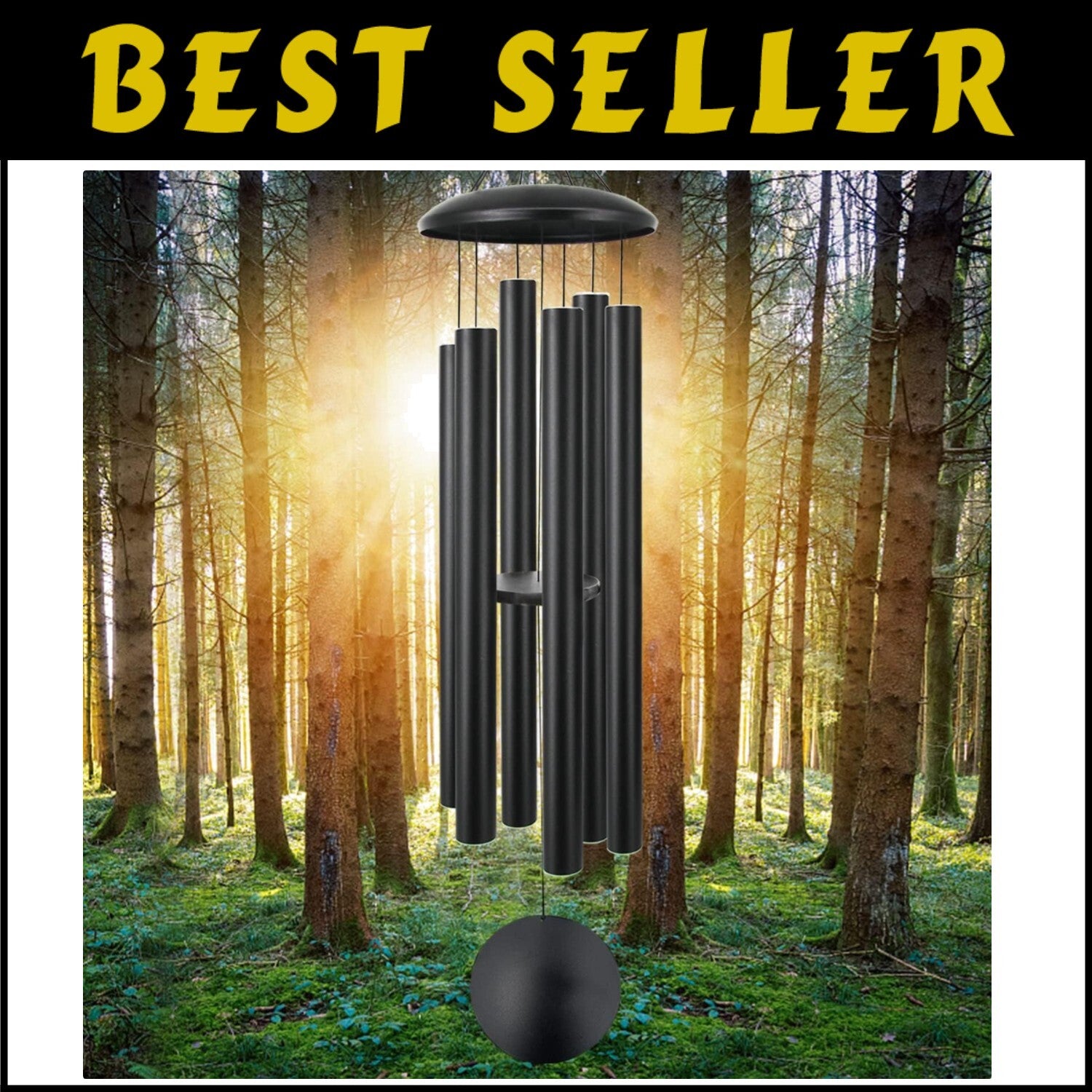 60" Extra Large Metal Wind Chimes - Deep Tone Garden Decoration in Black