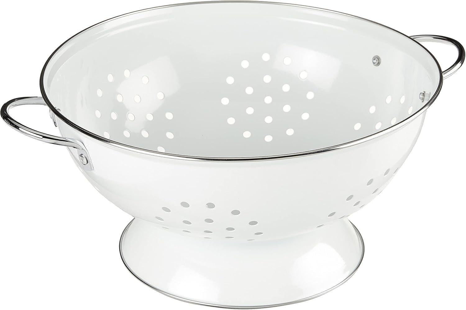 Art Deco 3 Quart Powder Coated Colander - Elegant Kitchen Essential in White