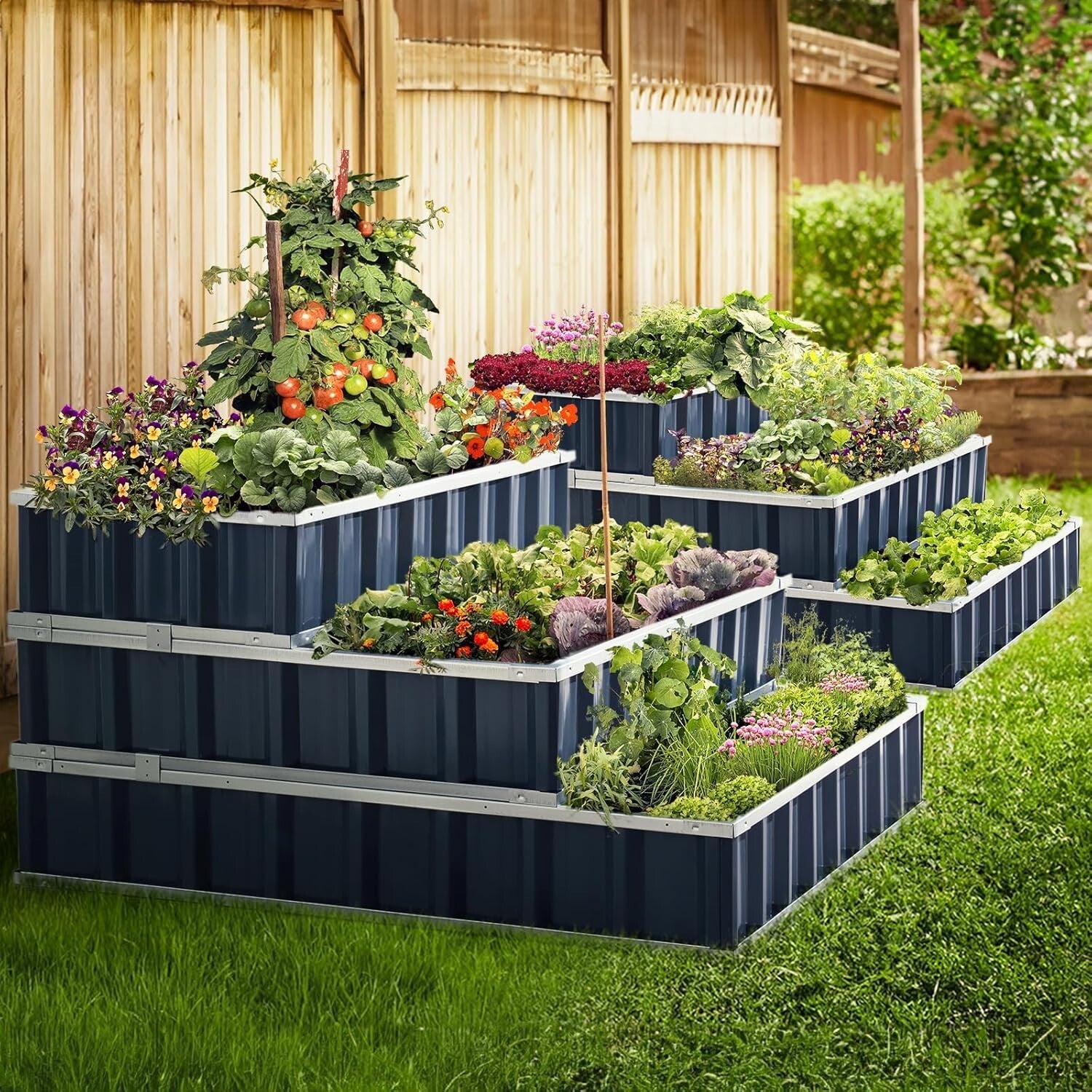 3-Tier Adjustable Raised Garden Bed - Galvanized Steel for Stylish Gardening