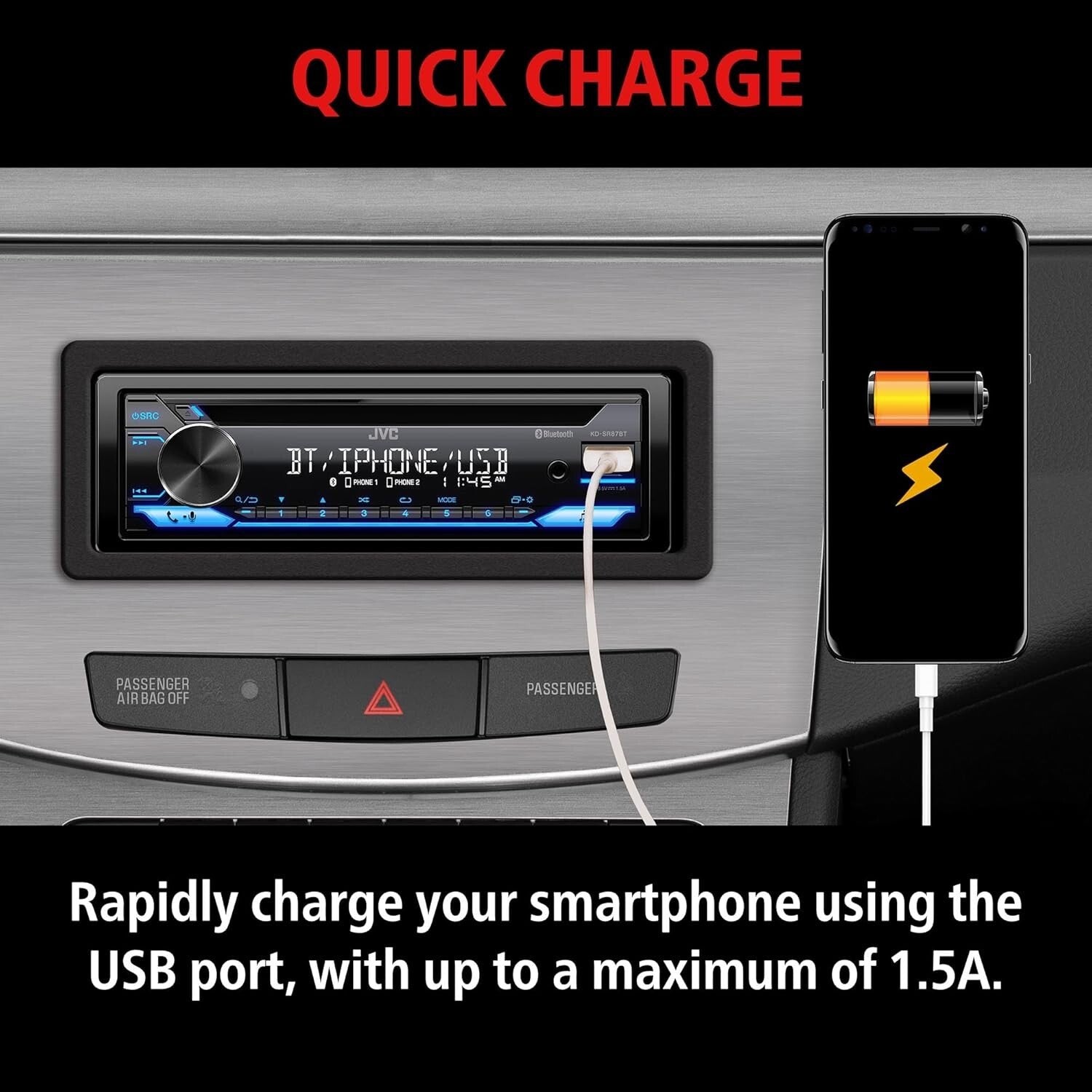 Bluetooth CD Car Stereo with USB & AUX - 13-Band EQ & Detachable Face Plate