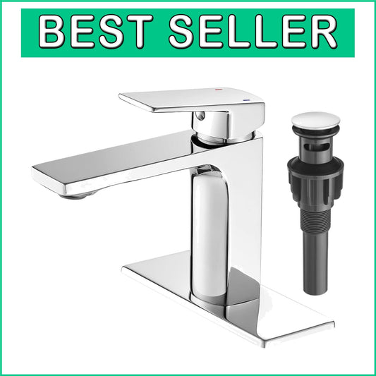 Durable Brass Chrome Bathroom Faucet with Quick Connect Supply Lines & Drain