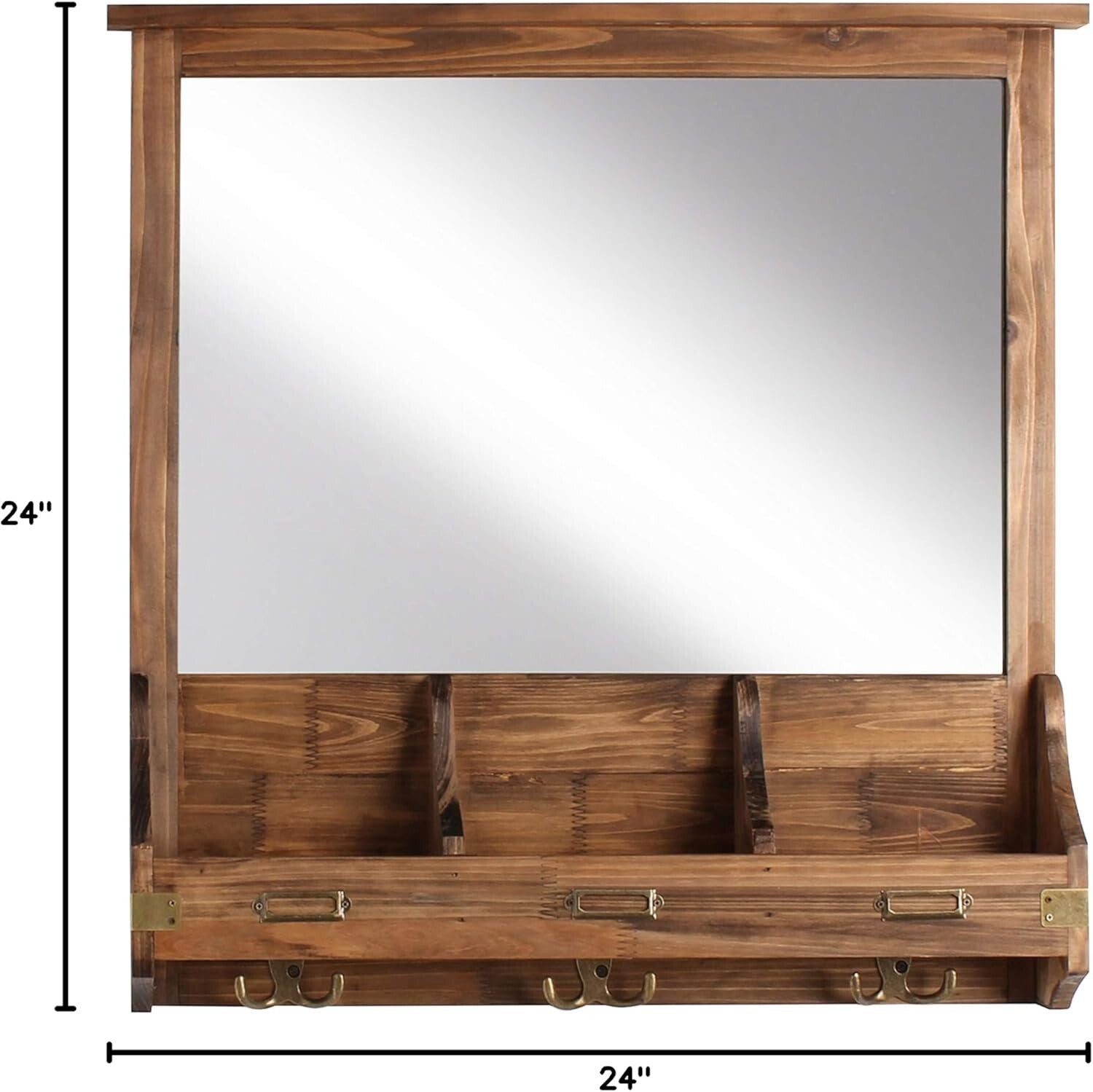Multi-Functional Rustic Wall Organizer: Mirror, Hooks & Cubbies - 24" Square