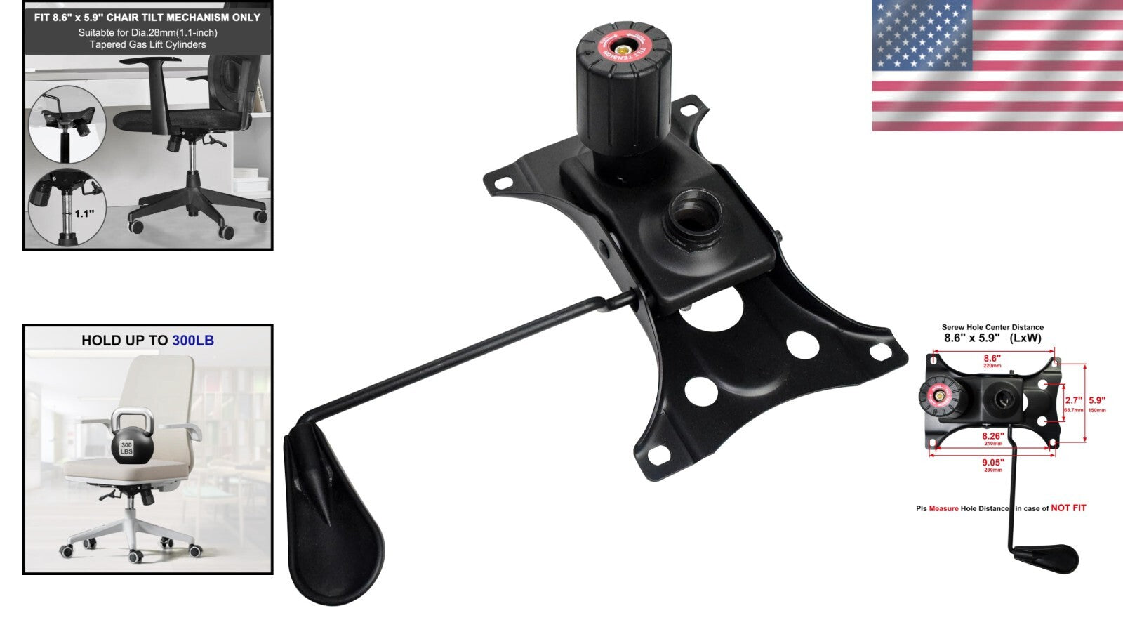 Replacement Tilt Mechanism for Office Chairs - Heavy Duty, Adjustable & Compact