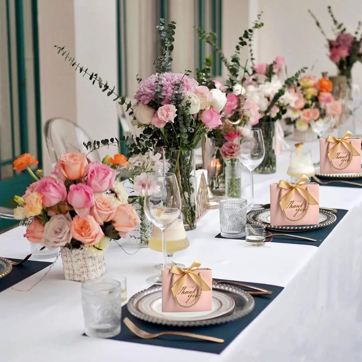 Mini Pink Gift Bags for Baby Showers & Weddings - 5.5x2.5x4.7 Inches - 100 Count