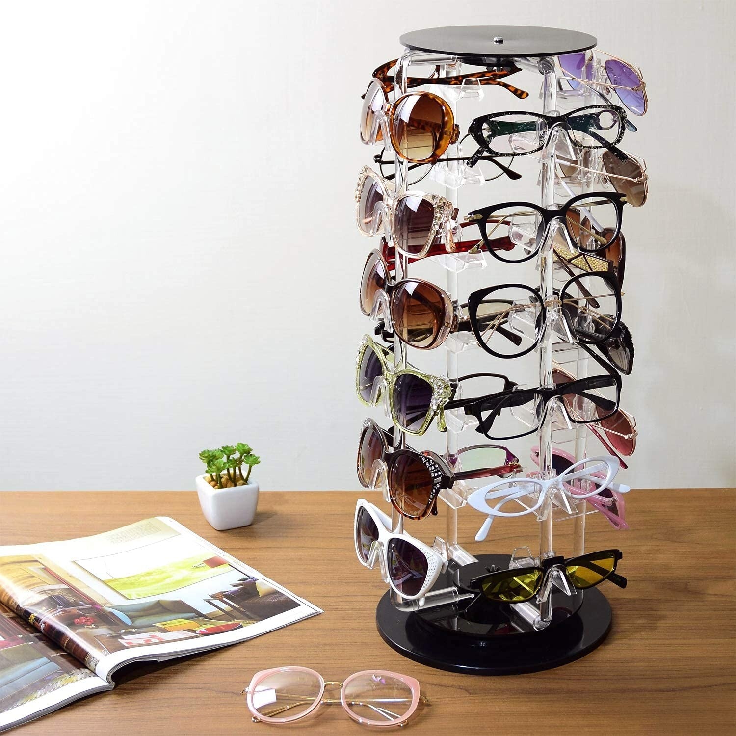 High-Capacity Clear Acrylic Sunglasses Rack for 24 Pairs - Stylish Organizer