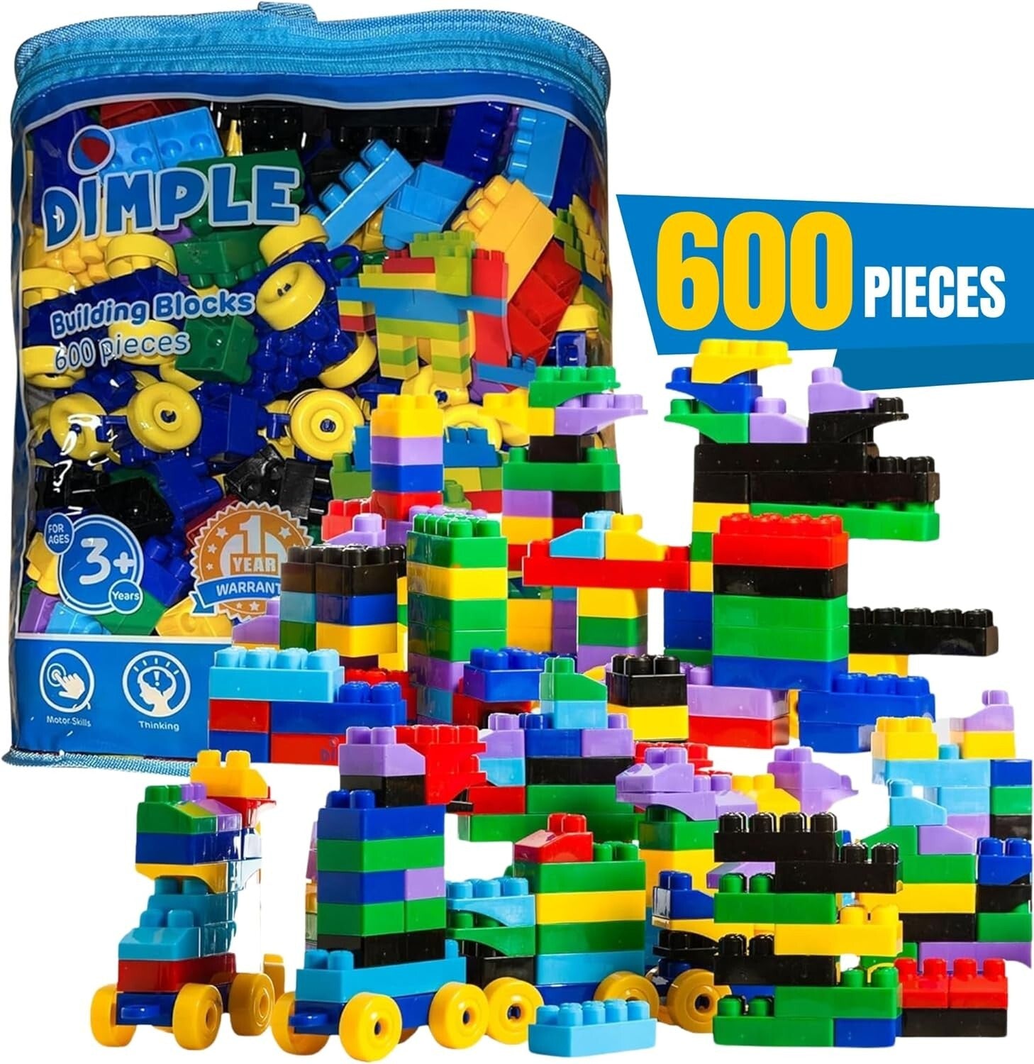 Waterproof Kids Building Blocks Set - 600 Interlocking Toys for Imaginative Play