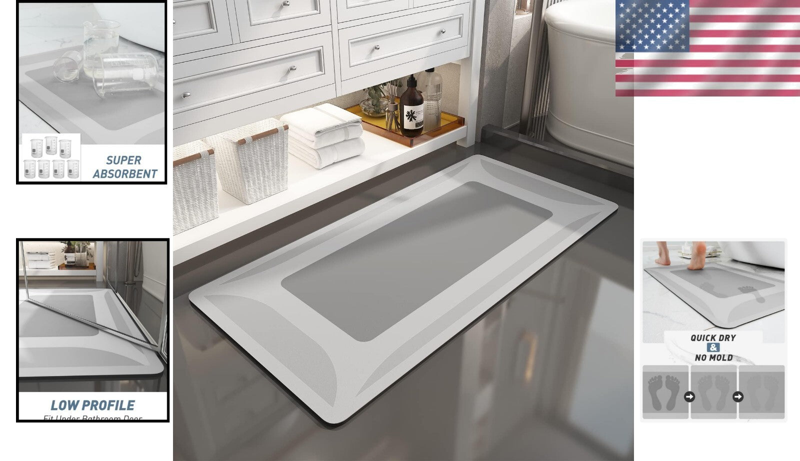 Quick Dry Absorbent Grey Bath Mat with Rubber Backing – Ideal for Shower Safety