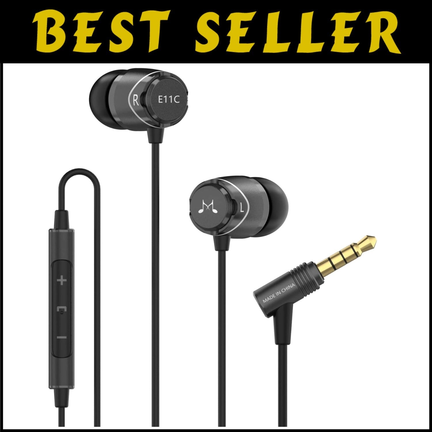 HiFi Stereo Wired Earbuds with Microphone - Elegant Black Noise Isolating Sound