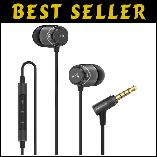 HiFi Stereo Wired Earbuds with Microphone - Elegant Black Noise Isolating Sound