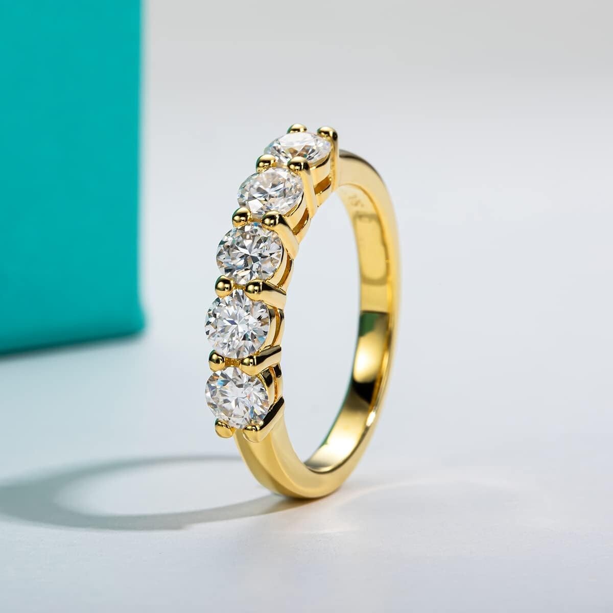 Exquisite 1.5cttw Moissanite Stackable Wedding Band in Yellow Gold Plated Silver
