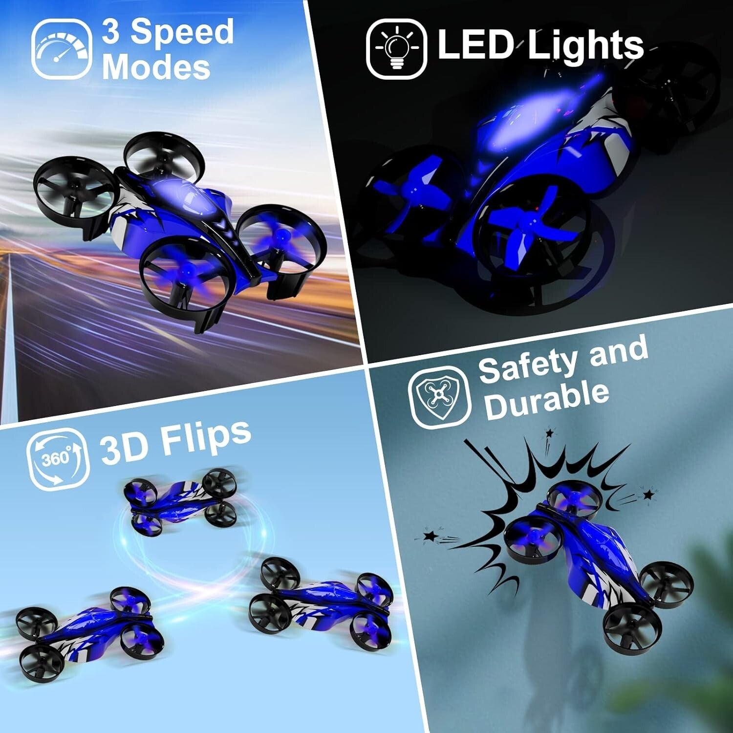 Exciting 2-in-1 Mini Drone & Racing Car for Kids - Remote Control Fun in Blue!