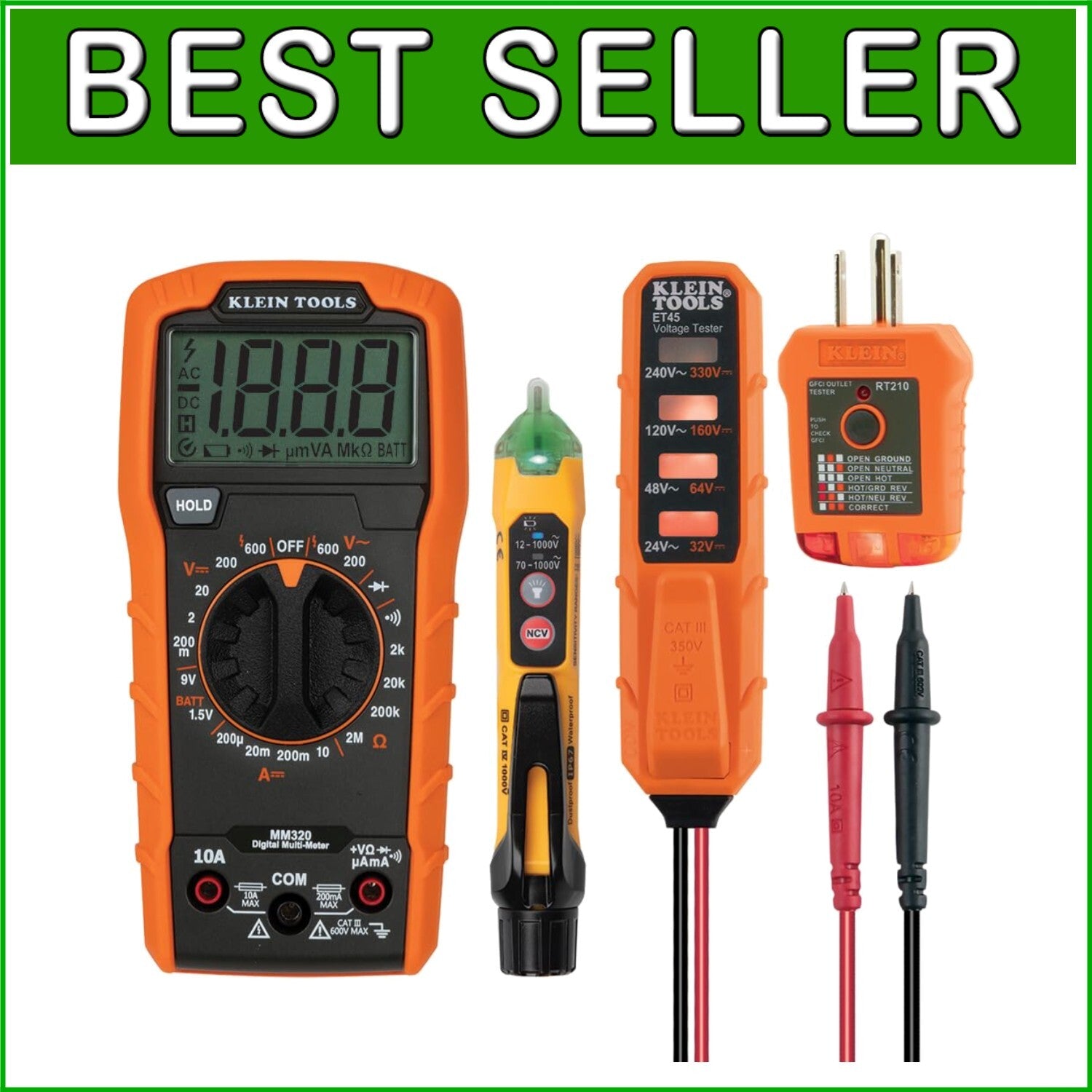 Battery-Powered Digital Multimeter with Flashlight & GFCI Receptacle Tester Kit