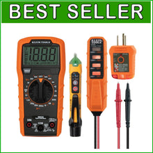 Load image into Gallery viewer, Battery-Powered Digital Multimeter with Flashlight &amp; GFCI Receptacle Tester Kit