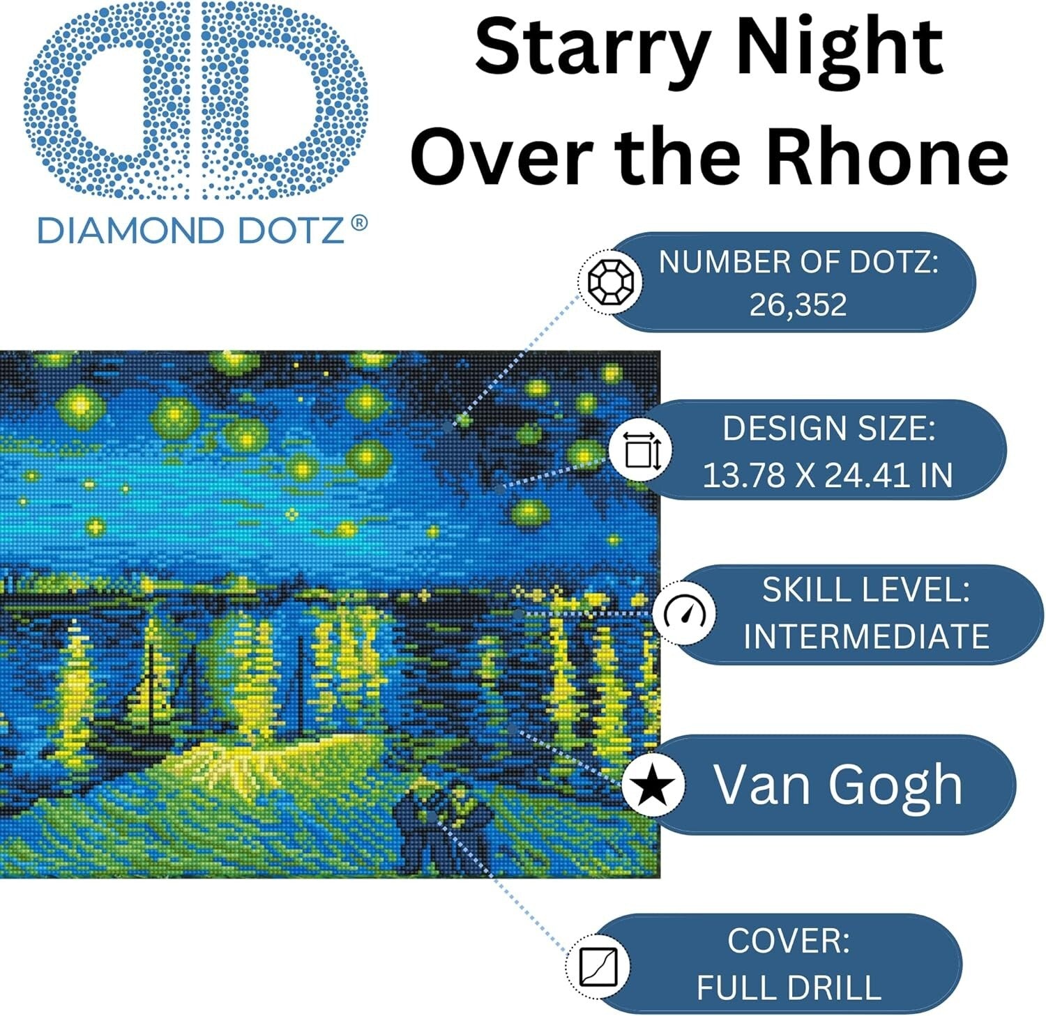 Diamond Painting Kit - Create Van Gogh's Starry Night Over the Rhône Masterpiece