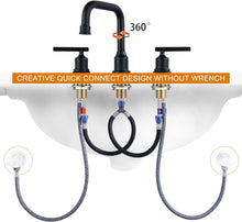 Load image into Gallery viewer, Matte Black 3-Hole Widespread Bathroom Faucet with 360 Swivel Spout - 2 Sets