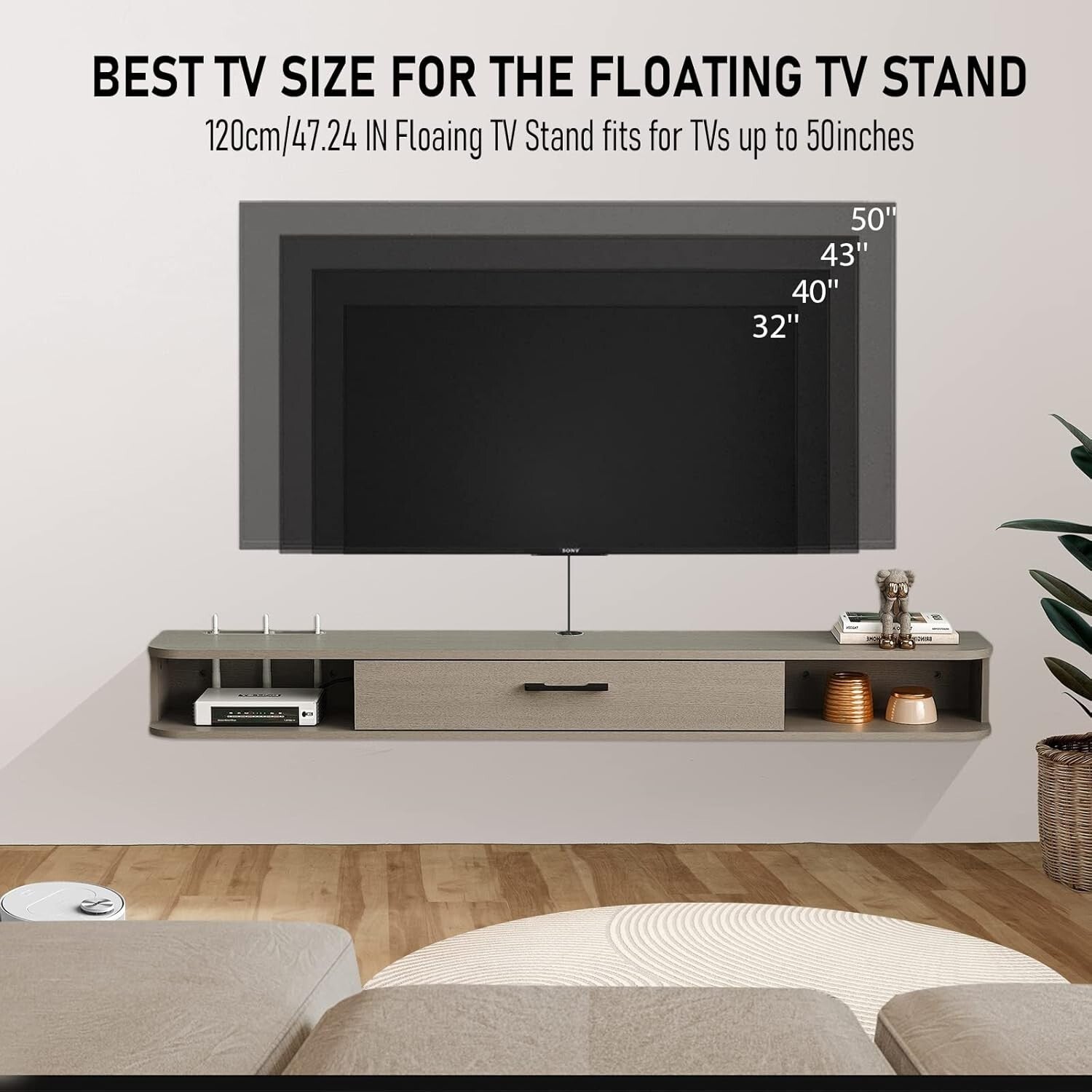 Durable All-in-One Floating TV Shelf with Storage for Apartments - Modern Finish