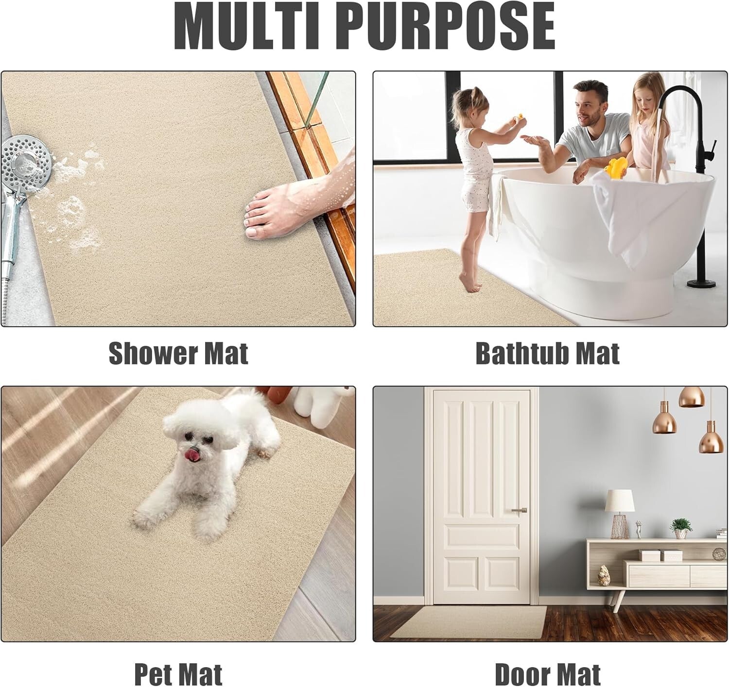 Safety First: 47'' x 32'' Exfoliating Non-Slip Shower Mat - Khaki PVC Design