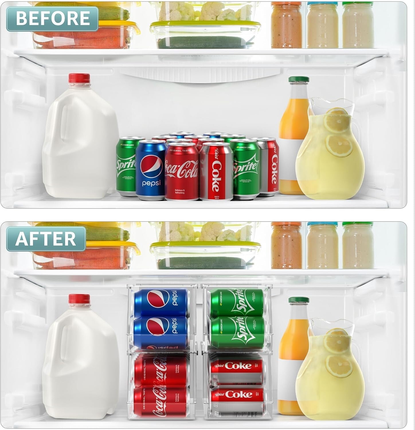 Durable Refrigerator Beverage Organizer - Holds 48 Cans, Dishwasher Safe 4-Pack