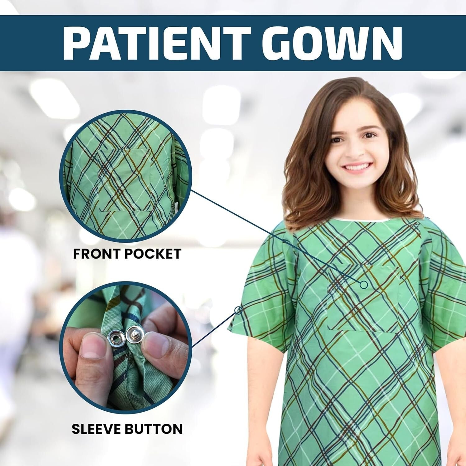 Lightweight IV-Ready Patient Gown with Overlapping Back Closure – Up to 2XL