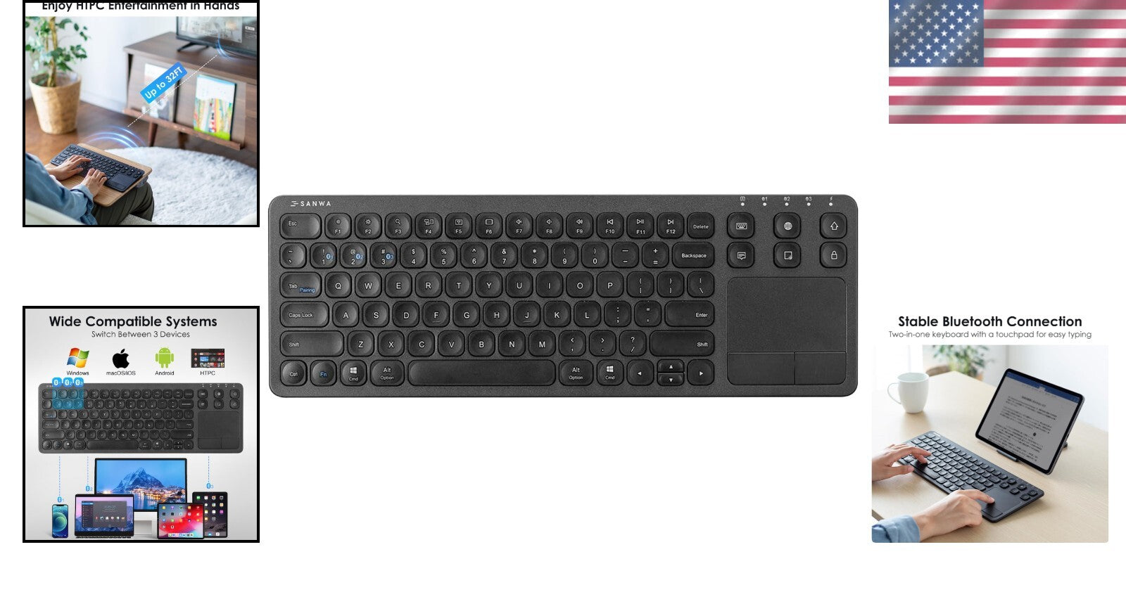 Portable Wireless Keyboard with Touchpad - Connects with Laptops, Tablets & More