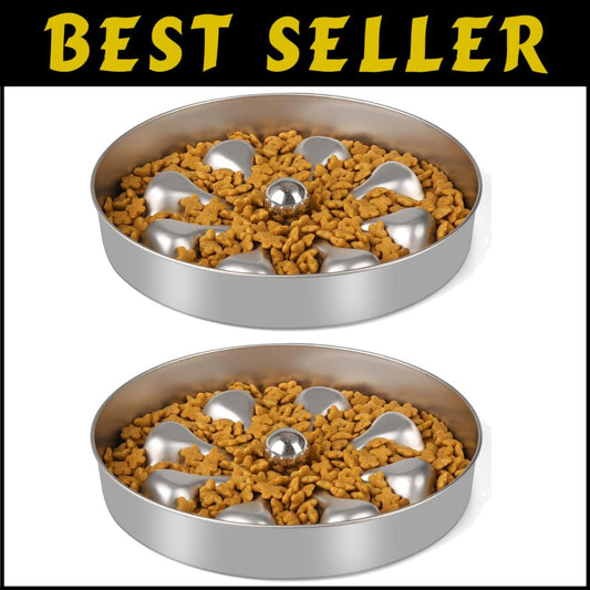 Stainless Steel Slow Feeder Bowls for Dogs - 5 Cups Capacity - Easy to Clean
