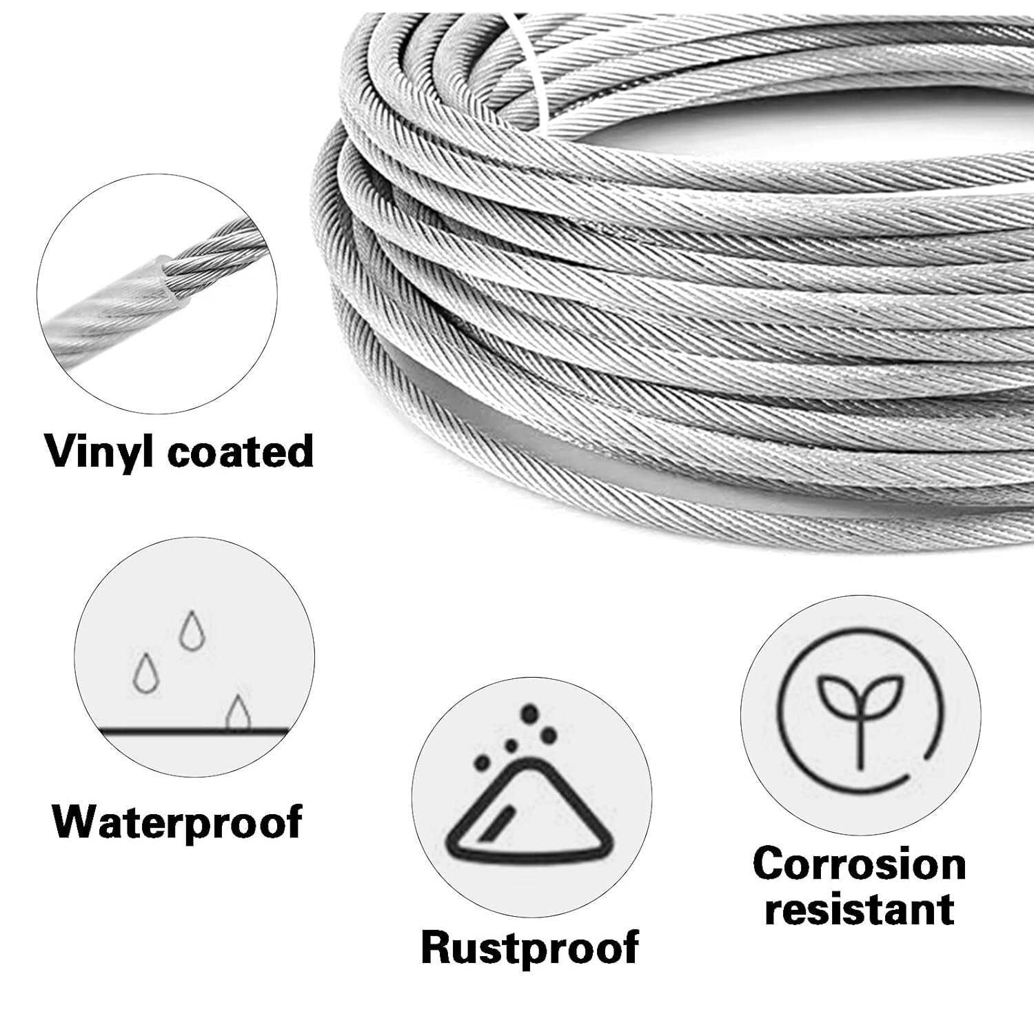 Durable Vinyl Coated 200FT Wire Rope Kit - Ideal for Garden and Outdoors