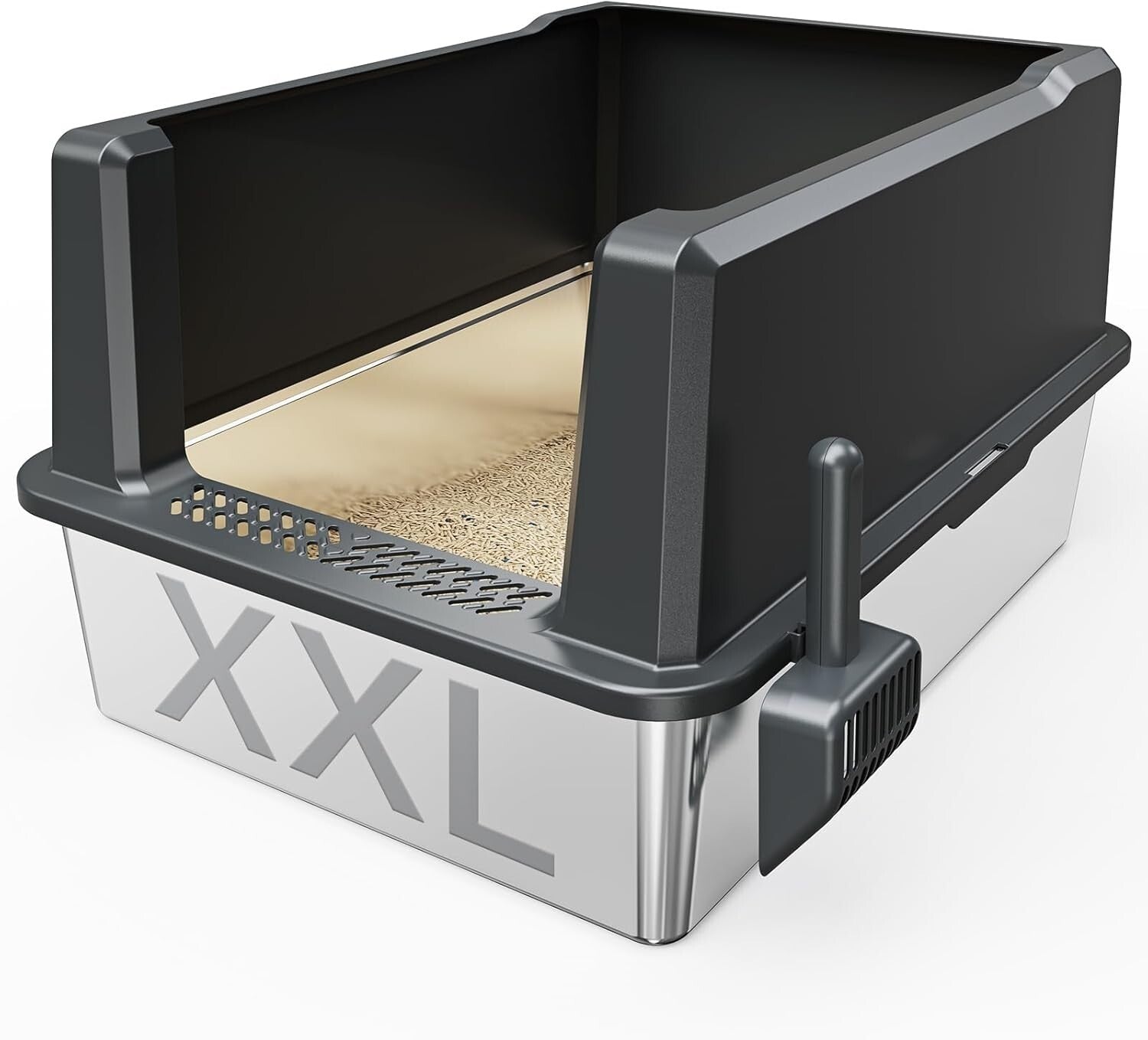 Covered XXL Cat Litter Box - Stainless Steel with High Sides for Leak Protection
