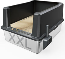 Load image into Gallery viewer, Covered XXL Cat Litter Box - Stainless Steel with High Sides for Leak Protection