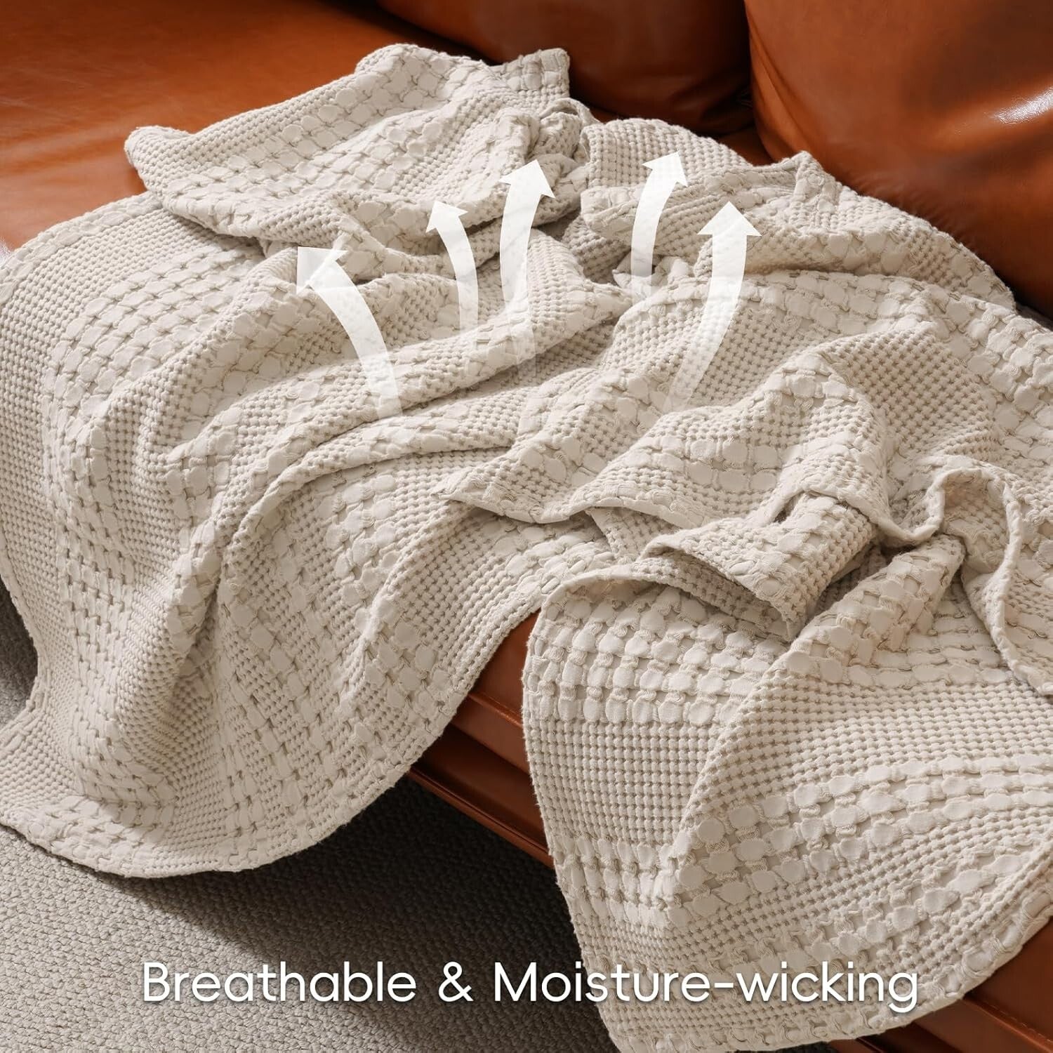 Elegant Oatmeal Waffle Weave Blanket - Soft King Size 108"x90", Machine Washable